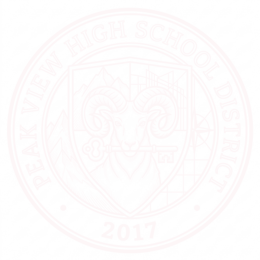 The Peak View School District seal: a ram holding a key